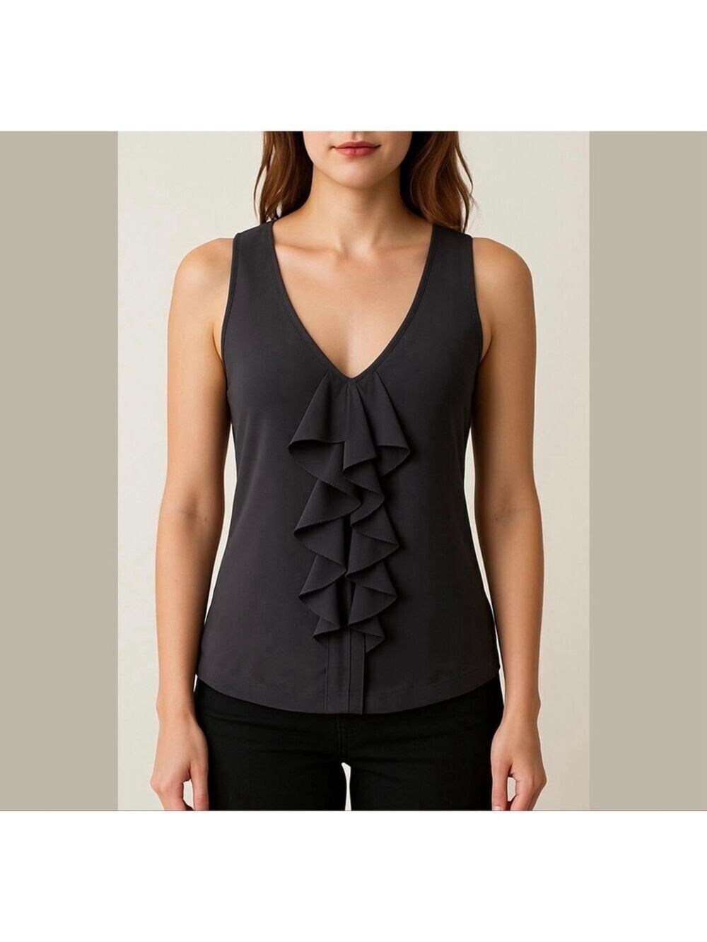 TORY Burch Silk Ruffle Front Sleeveless Black Top Fairy Grunge Whimsigoth 4